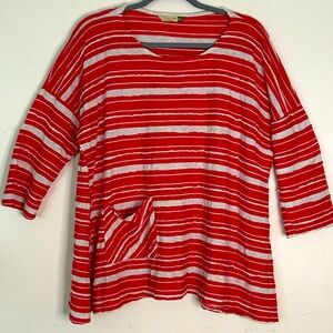 CHALET ET CECI Red & White Lagenlook Tunic SZ S/M